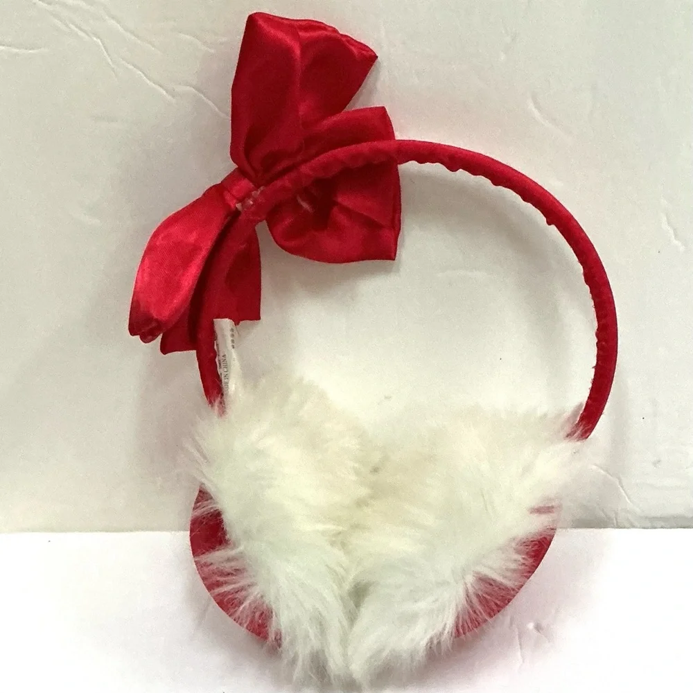 Red and White fuzzy Earmuffs